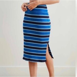 Aerie Blue Striped Ribbed Midi Skirt with Side Slit